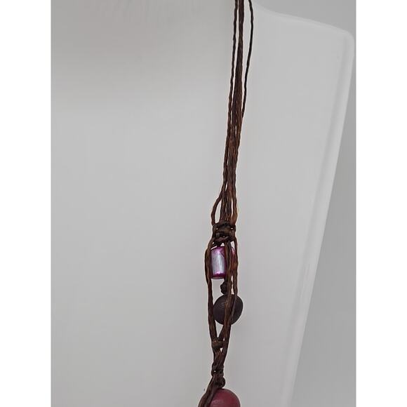 Tribal Plum Purple Artisan Tagua Nut Wrapped Bead Necklace Button Toggle Closure - Picture 6 of 16